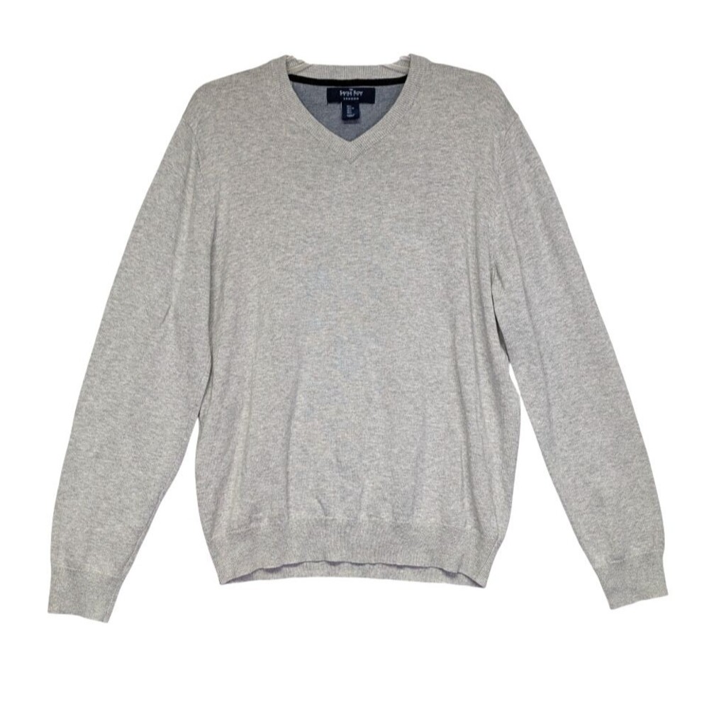 Mens Savile Row Company London V-Neck Sweater Gray Large Pullover Cotton